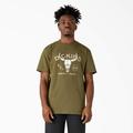 Dickies Men's Bull Skull Heavyweight T-Shirt - Military Green Size 2Xl (A8614)