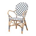 Bryson Modern French Blue And White Weaving And Natural Rattan Bistro Chair by Bali & Pari in Blue White Brown