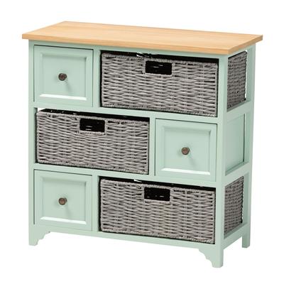 Valtina Modern And Contemporary Two-Tone Oak Brown And Mint Green Finished Wood 3-Drawer Storage Uni by Baxton Studio in Brown Grey Green