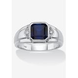 Men's Big & Tall 1.27 Cttw Platinum-Plated Silver Created Blue Sapphire Diamond Accent Ring by PalmBeach Jewelry in Blue (Size 10)