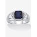 Men's Big & Tall 1.27 Cttw Platinum-Plated Silver Created Blue Sapphire Diamond Accent Ring by PalmBeach Jewelry in Blue (Size 9)