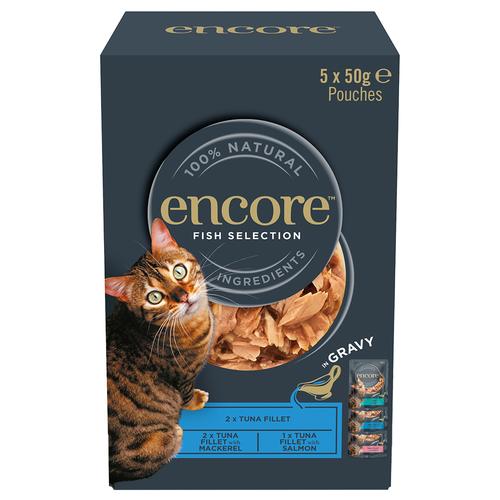 5x50g 3 Varieties Fish Selection Gravy Pouch Mix Cat Encore Wet Cat Food