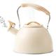 Tuzsocr Stovetop Whistling Kettle, 3 Litre Stainless Steel Stove Top Kettle, Retro Style Vintage Teapot, with Wood Grain Handle and Tall Whistle, Kitchen Kettle, for Gas Stove,Induction Cooker (White)