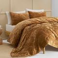 SHALALA Velvet Quilt,Lightweight Velvet Comforter,King Bedding Quilt Sets,Luxury Diamond Quilting Bedspread Coverlet with Soft Brushed Microfiber Back for All Season (Caramel Gold,King Size)