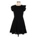 Shein Casual Dress - A-Line Crew Neck Short sleeves: Black Solid Dresses - Women's Size Medium