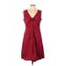 Jigsaw Casual Dress - Party V-Neck Sleeveless: Burgundy Print Dresses - Women's Size 10