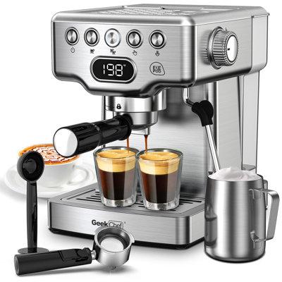 Geek Chef 20 Bar Pump Espresso Cappuccino latte Coffee Maker w/ pressure gauge & Milk Frother Metal in Brown/Gray | Wayfair W100258506