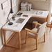 Corrigan Studio® Jonaya 2 Piece Solid Wood L-Shaped Desk & Chair Set Office Set w/ Chair Wood in White/Brown | Wayfair