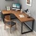 17 Stories Amelyne 3 Piece Solid Wood L-Shaped Desk & Chair Set Office Set w/ Chair Wood/Metal in Black/Brown/Green | Wayfair