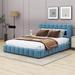 Brayden Studio® Amboise Queen Size Platform Bed w/ LED Headboard & USB Upholstered/Linen in Blue | 37.4 H x 64.6 W x 85.4 D in | Wayfair