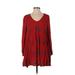 Free People Casual Dress - A-Line V-Neck Long sleeves: Red Dresses - Women's Size X-Small