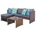 26.38 x 25.20 x 48.43 in. Menton Steel Rattan Chair Lounge & 2 Seater with Coffee Table Patio Set Grey - 2 Piece