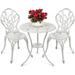 3-Piece Outdoor Rust-Resistant Cast Aluminum Patio Bistro Set w/Tulip Design Antique Finish - White