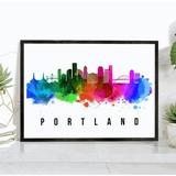 Pera Print Portland Skyline Oregon Poster Portland Cityscape Painting Unframed Poster Portland Oregon Poster Oregon Home Office Wall Decor - 8x10 Inches