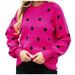 AherBiu Womens Oversized Sweaters Crew Neck Jumper Tops Dotted Print Drop Shoulder Knitted Pullover Sweater