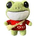 KIRIGAMI Frog Plush 11.8-inch Frog Stuffed Animal Toy Soft Cute Variety Cartoon Green Frog Plushie with Cloths and Bag Standing Stuffed Frog Gift for Kids Girls Boys