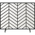 38x31in Single Panel Handcrafted Iron Mesh Chevron Fireplace Screen Fire Spark Guard for Living Room Bedroom DÃ©cor w/Distressed Antique Finish - Satin Black