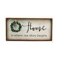 Home Is Where Our Story Begins Rustic Wood Signs With Wreath|Farmhouse Wooden Plaque Wall Hanging Signs For Housewarming Â¡