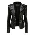 Women s Slim Leather Stand Collar Zip Motorcycle Suit Belt Coat Jacket Tops Plus Size Fall Winter Jackets for Women Coat