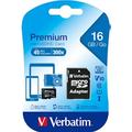 Verbatim microSDHC Speicherkarte, 16 GB, Premium, Class 10, U1, UHS-I 45MB/s, 300x, Adapter