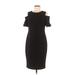 Calvin Klein Cocktail Dress - Sheath Cold Shoulder Short sleeves: Black Solid Dresses - Women's Size 8