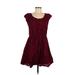 Lauren Conrad Casual Dress - Party Scoop Neck Short sleeves: Burgundy Print Dresses - Women's Size Medium