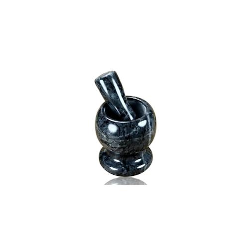 Marmor Mörser mit Stößel – Massiver Gewürzmörser für die Küche – Granit Kräutermühle in Schwarz – Stein Gewürzmühle für Kräuter und Gewürze – Tablett
