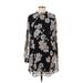 Astr Casual Dress - Shift Mock Long sleeves: Black Floral Dresses - Women's Size Small