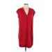 Dolan Casual Dress - Mini V Neck Short sleeves: Red Print Dresses - Women's Size Medium