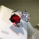 925 silber high-definition zirkon ring elegante frauen intarsien feuer rot rubin öffnung ring