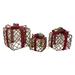 Set of 3 LED Rustic Rattan Christmas Gift Boxes with Pinecones - 10"
