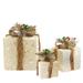 Set of 3 Lighted Cream Gift Boxes with Twine Bows Outdoor Christmas Decorations 10"