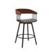 Vera 27 Inch Swivel Counter Stool Chair, Brown Open Back, Gray Faux Leather