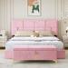 Modern Leather Upholstered Platform Bed with Bench,Queen Size Bed Frame with Hydraulic Storage System