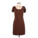 INC International Concepts Casual Dress - Mini Scoop Neck Short sleeves: Brown Solid Dresses - Women's Size Medium