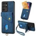 ELEHOLD Wallet Case for Samsung Galaxy S21 Ultra with Card Slots Detachable Wrist Strap Premium Leather Wallet Phone Case Work with Magnetic Car Mount Blue