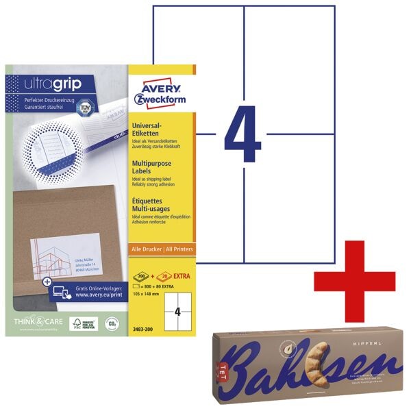 Avery Zweckform 880er-Pack Universal-Etiketten mit ultragrip »3483-200« inkl. Gebäck »Kipferl« Image