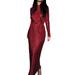 wybzd Women s Solid Color Long Sleeve Half High Neck Ruched Tie Up Dress