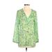 Susan Graver Long Sleeve Blouse: Green Tops - Women's Size 2X-Small