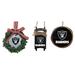 The Memory Company Las Vegas Raiders Three-Pack Wreath, Sled & Circle Ornament Set