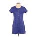 Title Nine Casual Dress - Shirtdress Crew Neck Short sleeves: Blue Print Dresses - Women's Size Small