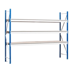 PROREGAL Weitspannregal MAXIMUS Pro | Grundregal | HxBxT 350x225x100cm | 3 Ebenen | Spanplatten-Fachboden | Fachlast 610kg | Lichtblau/Lichtgrau Image