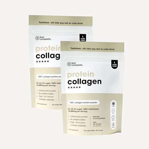 Feel Complete | High Protein Collagen | Grass Fed & Hydrolysed | Premium Type 1 & 3 Hydrolysed Bovine Collagen Peptides | Halal | Skin, Hair & Nails | Includes Amino Acids | 600g | 60 Servings