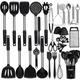 NCUE Kitchen Utensils Set, 35 Pcs Silicone Cooking Set with Holder, Stainless Steel Handle Spatula Spoons, Pasta Server, Cheese Grater, Masher, Scissors, Dishwasher Safe (Black) (NC35P)