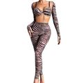 EHSUYAB Women's 4Pc Sexy Zebra Print Rave Outfit, Bolero Shrug Top, Legging, Coffee, 4-6