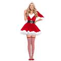 Women's 3 Pieces Mrs Claus Santa Christmas Costume with Hooded Dress Belt Striped Over Knee High Socks (Red, XL)