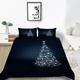 Christmas Bedding King Size Bed Set - Soft Brushed Microfibre Christmas Tree Duvet Cover King Size 3 Piece Set with 2 Pillowcases Easy Care Blue Quilt Cover Sets with Zip Closure