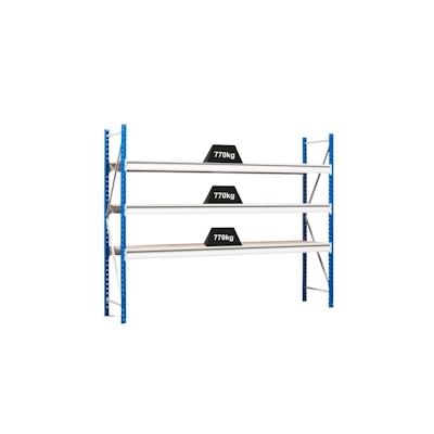 PROREGAL Weitspannregal MAXIMUS Pro | Grundregal | HxBxT 200x175x120cm | 4 Ebenen | Spanplatten-Fachboden | Fachlast 770kg | Lichtblau/Lichtgrau Image