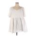 Stark X Casual Dress - Mini V Neck Short sleeves: White Solid Dresses - Women's Size Medium