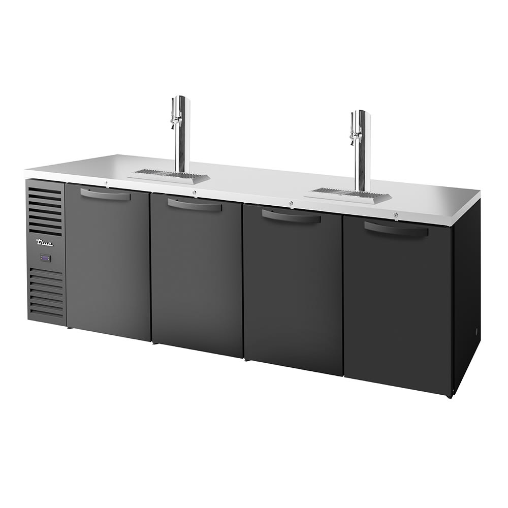 True TDR108-RISZ1-L-B-SSSS-1 108" Kegerator Commercial Beer Dispenser w/ 4 Keg Capacity - 4 Columns, Black, 120v, 4 Sections, 120 V